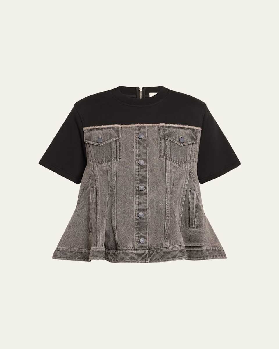 Short-Sleeve Denim Combo Top